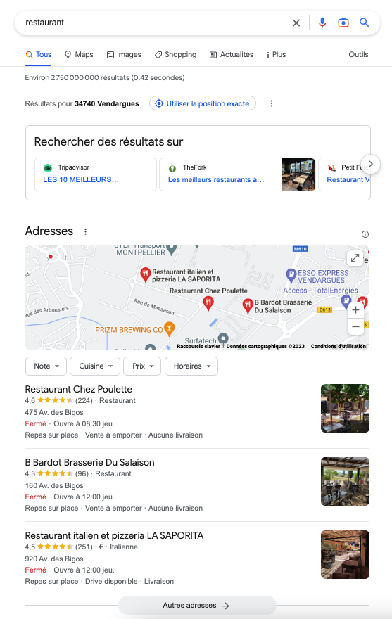 Référencement Google Maps sur le mots-clés géolocalisé "restaurant"